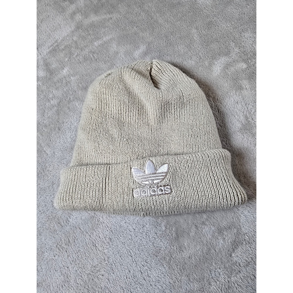 Adidas Beanie Hat Cap Trefoil Logo Knit Cuffed Beige OSFM Casual Wear